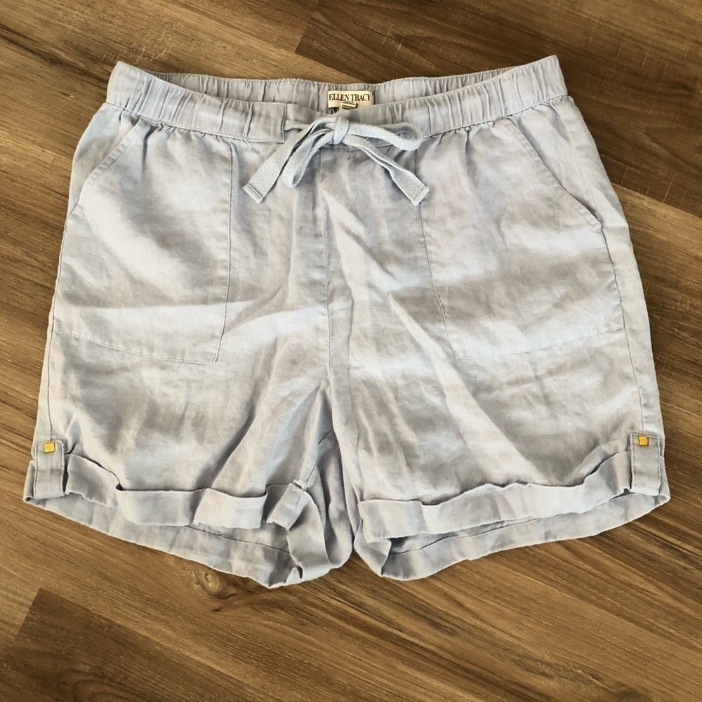 Ellen Tracey Light Blue 100% Lenin Shorts Women Large